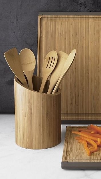 Bamboo Kitchen Accessories, Kitchen Wood Accessories, Beautiful Appliances, Kitchen Window Treatments Diy, Wood Kitchen Accessories, Bamboo Projects, Wooden Utensil Holder, Bamboo Kitchen Utensils, Wooden Kitchen Accessories