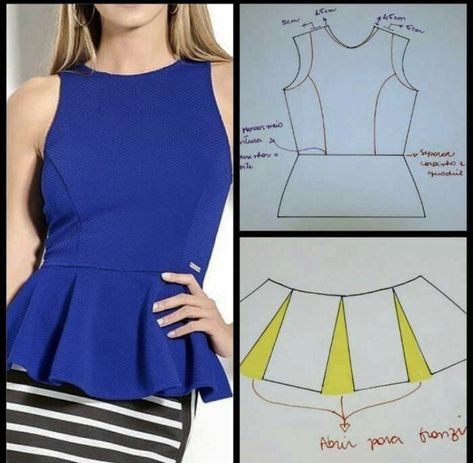 Peplum Blouse Pattern, Peplum Pattern, Costura Fashion, Sewing Blouses, Bodice Pattern, Blouse Pattern Sewing, Skirt Patterns Sewing, Diy Sewing Clothes, Clothes Sewing Patterns