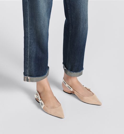 J'Adior Slingback Flat Nude Technical Fabric | DIOR Dior Slingback, Dior Flats, Capsule Wardrobe List, Shoes Dior, Ballerinas Shoes, Ribbon Flats, Christian Dior Shoes, Dior Designer, Slingback Flats