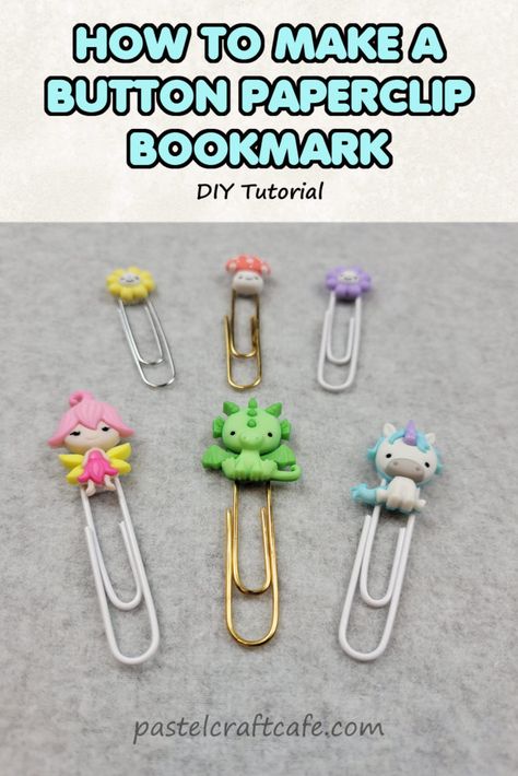 Fimo, Button Bookmarks Diy, Large Paper Clip Bookmarks, Diy Bookmark With Charm, Crochet Paperclip Bookmark Free Pattern, Hidden Paper Clip Bookmarks, Fun Bookmarks Diy, Diy Paper Clip Bookmarks, Diy Paperclip Bookmarks