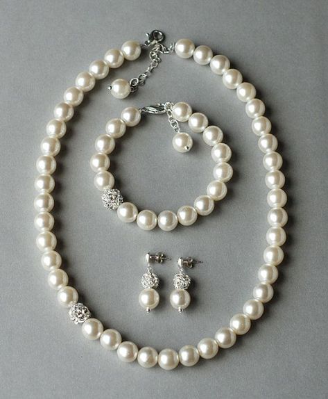 Tiffany Jewellery, Beaded Bridal Jewelry, Crystal Wedding Jewelry, Wedding Jewelry Set, Beaded Necklace Diy, Pearl Jewelry Sets, Tiffany Jewelry, Handmade Wire Jewelry, Ivory Pearl