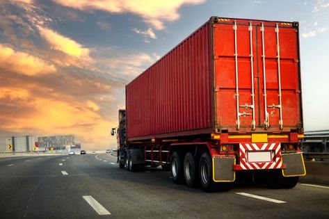 Truck on highway road with red container... | Premium Photo #Freepik #photo #business #car #delivery #plane Logistics Photography, Contener House, Truck Images, Logistics Design, Car Delivery, Delivery Trucks, Container Truck, Truck Top, Freight Transport