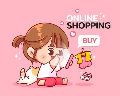 Kawaii, Tela, Shopping Cartoon, Cartoon Shopping, Cartoon Art Illustration, Phone Cartoon, Bus Cartoon, Logo Online Shop, Stickers Design