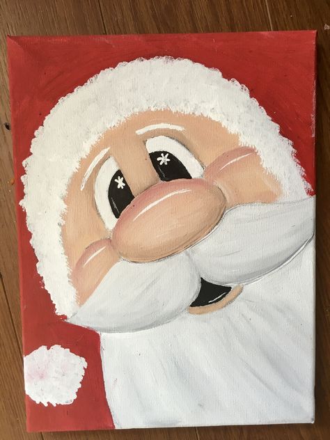 Santa Claus Canvas Painting Easy, Santa Claus Painting For Kids, Christmas Art Painting Acrylic Santa, Santa Canvas Painting Easy, Christmas Cartoon Painting, Acrylic Santa Painting, Christmas Canvas Painting Ideas Easy, Christmas Drawing On Canvas, Easy Santa Paintings On Canvas