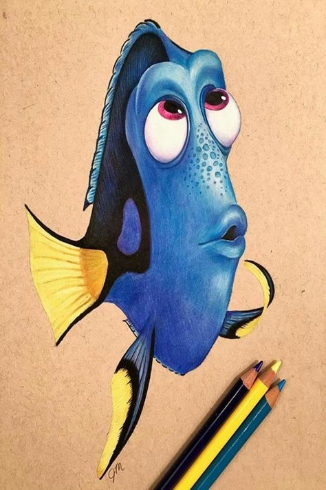 Speaking Colored Pencil Drawings Dory Drawing, Easy Pencil Drawings, Beautiful Pencil Drawings, Disney Character Drawings, Drawing Time, Prismacolor Art, Disney Art Drawings, Drawing Cartoon Characters, Pencil Drawings Easy