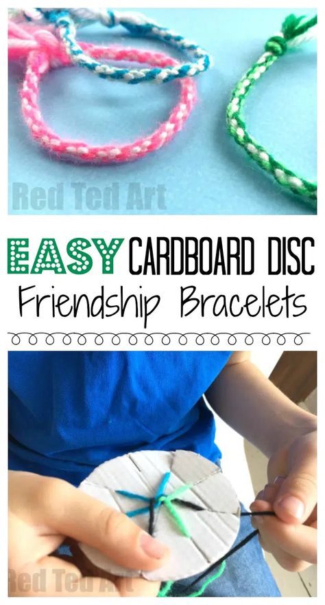 Easy Yarn Bracelets, Yarn Friendship Bracelets, Easy Friendship Bracelets, Cardboard Loom, Friendship Crafts, Embroidery Floss Bracelets, Bracelets For Kids, Floss Bracelets, Yarn Crafts For Kids