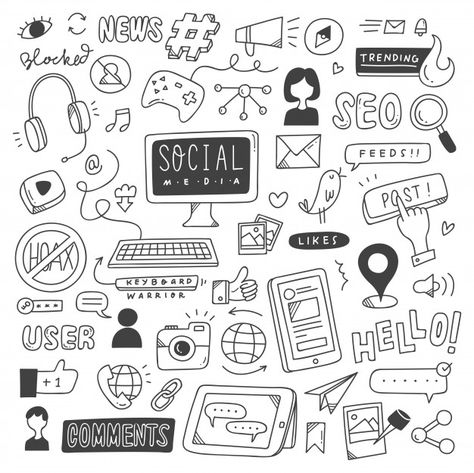 Set of social media doodles Premium Vect... | Premium Vector #Freepik #vector #background #pattern #abstract-background #business Doodle Wall, Sketch Note, Background Business, Doodle Inspiration, Doodle Icon, Bullet Journal Aesthetic, Photographie Inspo, Sketch Notes, Bullet Journal Books