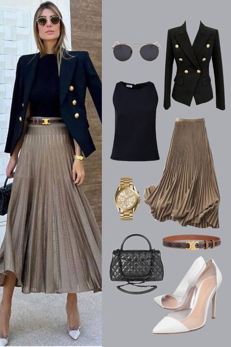 Style Skirt Outfit, Heels Winter, Dark Blue Blazer, High Waist Pleated Skirt, Transparent Heels, Blazer And Skirt, Fashion Mistakes, Look Older, Skirt Outfit