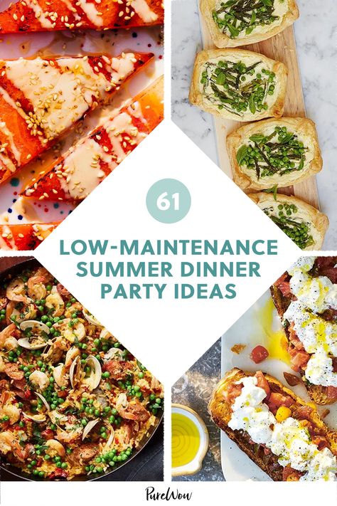 61 Low-Maintenance Summer Dinner Party Ideas - PureWow Entertaining Food Dinner, Summer Dinner Party Ideas, Easy Dinner Party Menu, Easy Entertaining Dinner, Summer Party Menu, Easy Entertaining Food, Lazy Recipes, Summer Dinner Party Menu, Dinner Party Entrees