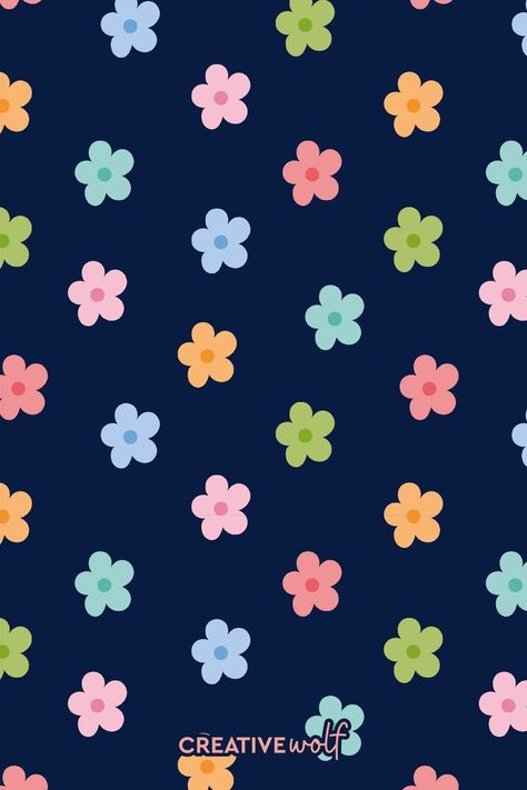 Cute Floral Pattern with rainbow pastel colours on a dark blue background by Creative Wolf Design Blue Seamless Pattern, Rainbow Pattern Design, Pastel Floral Pattern, Surface Pattern Design Inspiration, Beautiful Wallpapers For Iphone, Valentines Patterns, Rainbow Pastel, Pattern Design Inspiration, Wolf Design