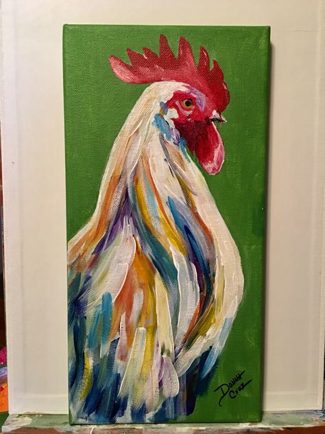 My rooster #AcrylicPainting Rooster Paintings On Canvas, Painted Roosters On Wood, Rooster Acrylic Painting, Painted Roosters Acrylic, Diy Rooster Decor, Acrylic Chicken Painting, Chicken Painting Acrylic, Rooster Art Painting, Animals Painting Ideas