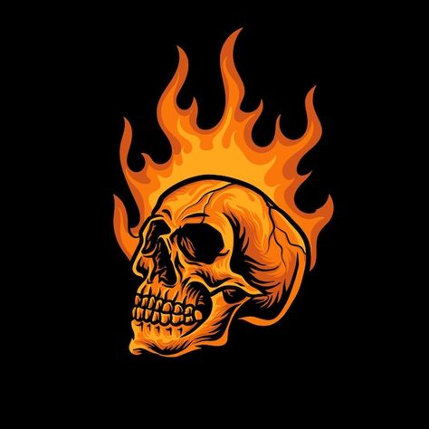 Skull fire vector illustration | Premium Vector #Freepik #vector #satan #skull-illustration #demon #skul Skeleton On Fire Tattoo, Skull On Fire Tattoo, Skull Fire Tattoo, Otto Tattoo, Skull With Flames, Skull On Fire, Fire Illustration, Fire Ideas, Engine Design