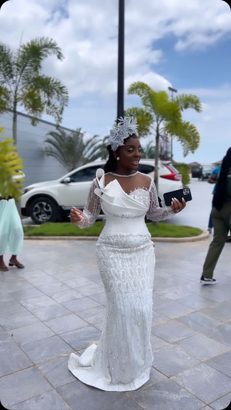 #abrittmoreantwi Day 2… Cc @live_weddings_with_kwaku Outfit: @hagyams MUA: @dherbybrown_beauty Hair: @hairbylizz_ Video… | Instagram Court Wedding Styles, Simple Short Wedding Dress Elegant, Civil Wedding Dress Courts Brides, Wedding Reception Gowns For Bride, Court Wedding Outfit The Bride, Court Wedding Dresses, Dinner Wedding Dress, Lace Dress Styles Ghana, Elegant African Dresses