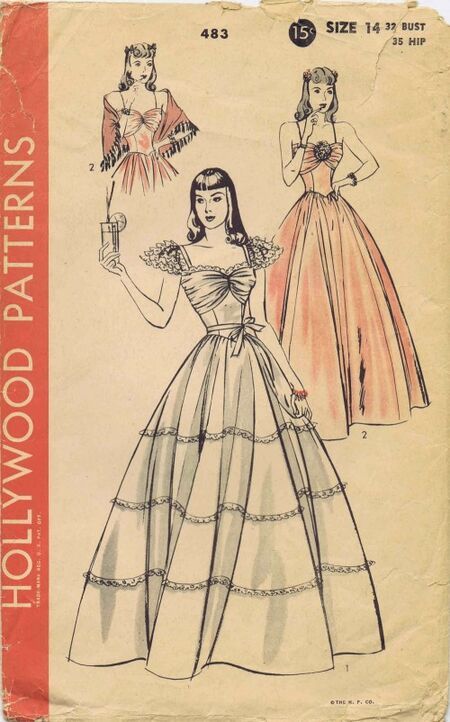 Couture, Croquis, Hollywood Patterns, 1940s Evening Dresses, Vintage Hollywood Fashion, Evening Dress Pattern, Vintage Fashion Sketches, Prom Dress Pattern, Vintage Dress Design