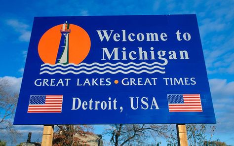 Michigan Welcome To Michigan Sign, Michigan Welcome Sign, Roadside America, Detroit History, Us Road Trip, The Weather Channel, Road Trip Planning, Pure Michigan, Michigan State