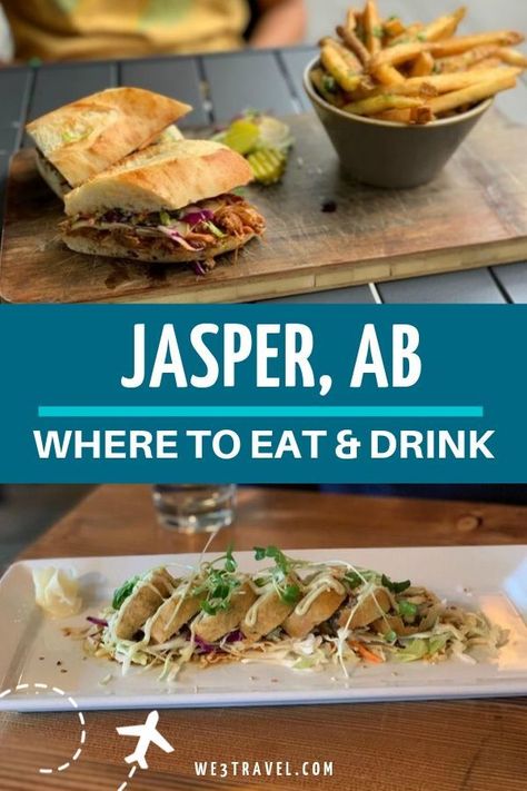 Where to eat in Jasper National Park in Alberta, Canada for breakfast, lunch, and dinner including our favorite restaurants. #jasper #alberta #jaspernationalpark Banff Trip, Canada Restaurants, Alberta Canada Travel, Jasper Canada, Saskatoon Berry, Jasper Alberta, Alberta Travel, Canada Food, Train Trip