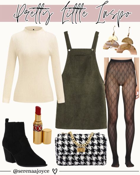 Thanksgiving dinner outfit with tights and an overall dress Overall Dress With Tights, Thanksgiving Attire Women, Thanksgiving Outfits Women 2022, Thanksgiving Outfit Dresses, Thanksgiving Dinner Outfit Women, Thanksgiving Dress Outfit, Casual Holiday Outfits Christmas, Outfit For Thanksgiving Dinner, Salopette Outfit