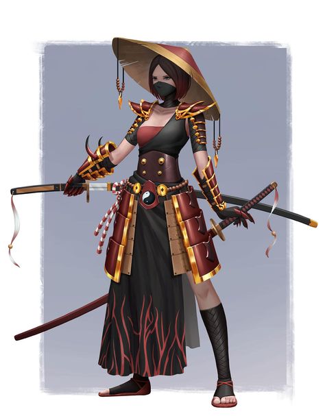 Samurai Lady Samurai Outfit Character Design, Ronin Character Design, Samurai Armor Design, Samurai Girl Art, Female Samurai Character Art, Armor Character Design, Samurai Character Design, Lady Samurai, Samurai Character