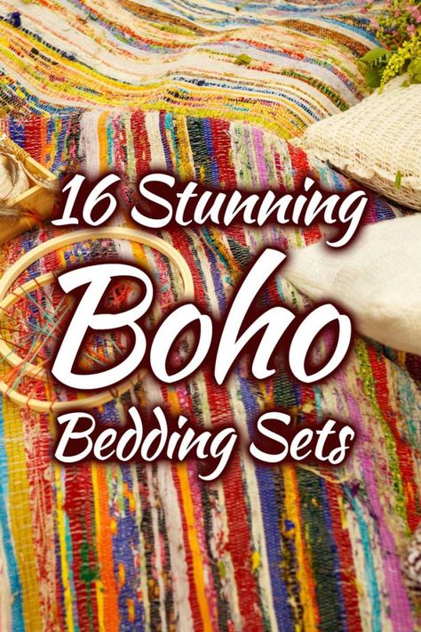 16 Stunning Boho Bedding Sets You Should See Right Now. Article by HomeDecorBliss.com #HDB #HomeDecorBliss #homedecor #homedecorideas Boho Bedskirt Ideas, Boho Bed Cover, Indian Inspired Bedroom Bohemian Style, Bohemian Quilt Ideas, Boho Bed Spreads, Boho Bedding Idea, Boho Bed Ideas, Boho Chic Curtains, Colorful Boho Bedroom Ideas