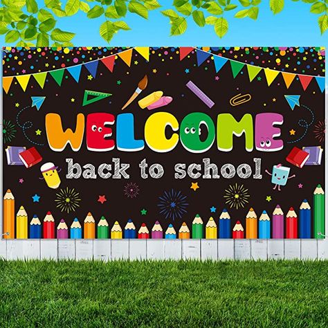 Amazon.com: Welcome Back to School Banner First Day of School Backdrop Banner Large Fabric Welcome Banner Poster Bulletin Board Flag Photo Booth Prop Wall Decoration for School Supplies, 72.8 x 43.3 Inch(Black) : Office Products Black Board Decoration Ideas School, Back To School Decorations, School Backdrop, Soft Board Decoration, Welcome Back Banner, School Wall Decoration, Classroom Welcome, School Board Decoration, Back To School Art