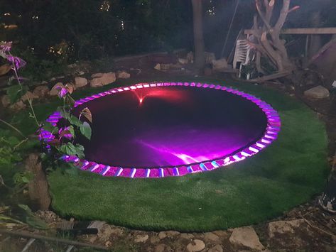 Trampoline On Ground, Inground Trampoline With Lights, Upside Down Trampoline Ideas, In The Ground Trampoline, Backyard In Ground Trampoline, Built In Trampoline Ground Level, Buried Trampoline Backyard Ideas, I Ground Trampoline, I Ground Trampoline Ideas