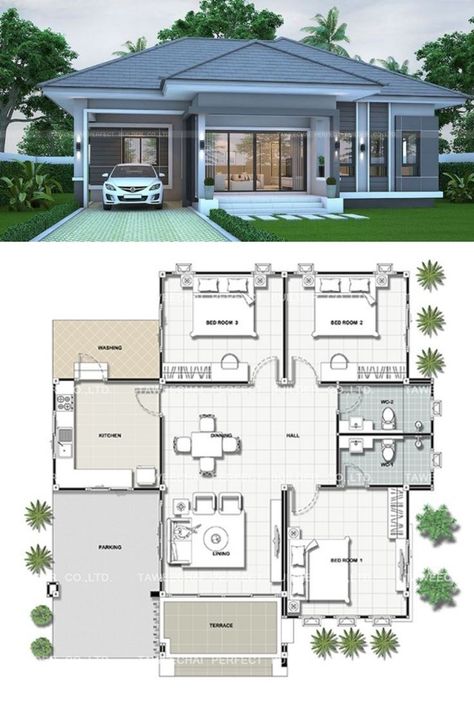 Pelan Rumah Kecil, Pelan Lantai Rumah, Modern Bungalow House Plans, Modern Bungalow House Design, Pelan Rumah, Bungalow Style House, Bungalow Style House Plans, Bungalow Floor Plans, Affordable House Plans