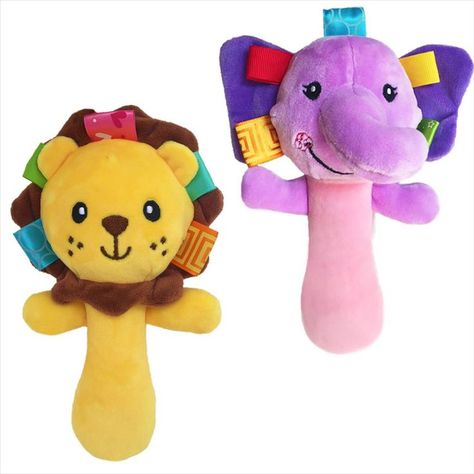 Cartoon Stuffed Animal Baby Soft Plush Hand Rattle Squeaker Sticks for Toddlers - Elephant and Lion Smiling Animals, Baby Vision, Baby Toys Newborn, Fancy Hands, Nursery Toys, Christmas Gathering, Manhattan Toy, Developmental Toys, Preschool Toys