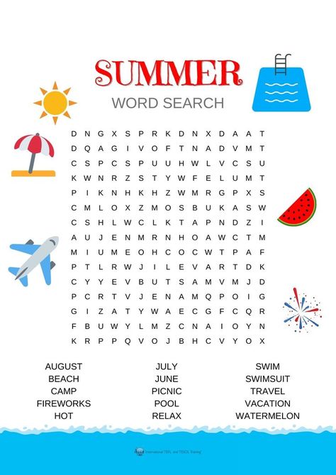 This is a fun printable ESL summer word search to practice words surrounding summer and vacation with your ESL students. Summer Word Search, Free Word Search, Summer Worksheets, Summer Words, Word Search Printables, Positive Learning, Summer Learning, Descriptive Writing, Summer Program