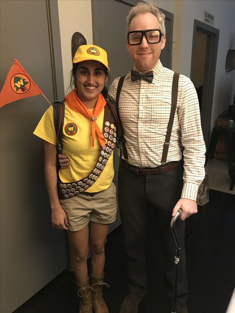 Up Halloween costume - Carl and Russell Up Movie Halloween Costume Couple, Up Carl And Russell, Up Costume Ideas Russell, Russell Halloween Costume, Russell Up Costume Diy, Beer Pong Partner Costumes, Disney Up Costume Ideas, Carl And Russell Costume, Up Movie Costume Ideas