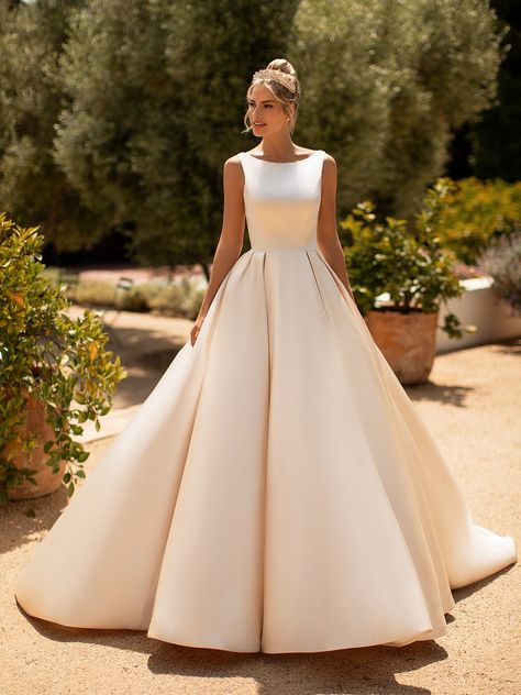 Moonlight Collection J6772 is the classic bridal gown you've been searching for. This satin beauty features a bateau neckline, giving you that royal bridal details that match perfectly with your big day. Secret side pockets allow you to hold any personal belongings that you may need on your big day.  #fairytalexmoonlight #bridalballgown #weddingdresswithpockets #satinballgown Ball Gown Wedding, Moonlight Bridal, Princess Bridal, Satin Ball Gown, Bridal Ball Gown, Bridal Musings, Satin Wedding Dress, Chapel Train, Bateau Neckline