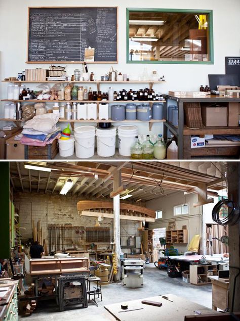 Beam & Anchor Maker Space - this maker space in Portland features all you need for woodworking, apothecary creation, upholstery, and more. Craft Rooms, Fab Lab, Workspace Desk, Maker Space, Art Studio Organization, Monthly Crafts, Studio Organization, Dream Studio, Studio Ideas