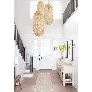 Natural Handmade Large Rattan Pendant Light 22.4 in. - Bed Bath & Beyond - 34442730 Large Rattan Pendant Light, Beach House Lamp, Staircase Pendant Lighting, Entryway Pendant Lighting, Coastal Pendant Lighting, Beach House Lighting, Kitchen Island Lights, Boho Lighting, Chic Lighting