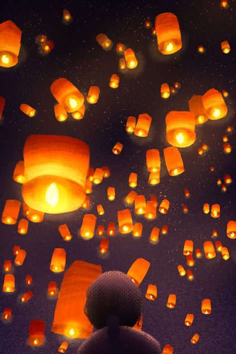 Floating lantern sky lantern festival Lantern Festival Drawing Ideas, Floating Lanterns Painting, Lantern Festival Painting, Lantern Festival Drawing, Chinese Lantern Drawing, Lantern Festival Illustration, Lanterns Painting, Latern Festival, Tangled Floating Lanterns