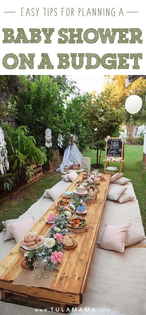 Mama Shower Ideas, Budget Baby Shower Decorations, Baby Shower Budget Ideas, Simple Outdoor Baby Shower Ideas, Backyard Baby Shower Ideas Boys, Baby Shower At A Park, Coachella Baby Shower Ideas, Back Yard Baby Shower Diy, Baby Shower At Park Ideas