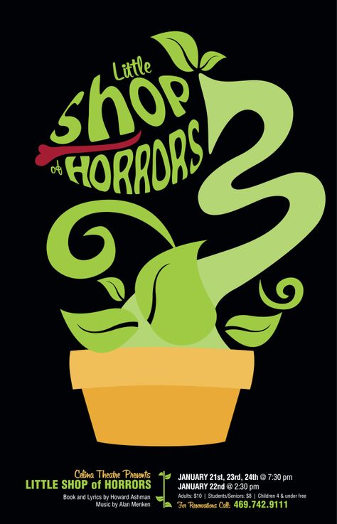 Theater Poster Design, Little Shop of Horrors Theater Play Poster Design, Musical Theater Poster, Little Shop Of Horrors Poster, Theater Play Poster, Theater Poster Design, Poster Shopping, Broadway Musicals Posters, Musical Theatre Posters, Musical Posters