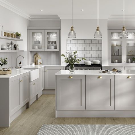 Dove Grey Kitchen, Open Plan Kitchen Dining Living, Grey Kitchen Designs, Open Plan Kitchen Dining, Open Plan Kitchen Living Room, Kitchen Cabinet Styles, Kitchen Dining Living, 아파트 인테리어, Grey Kitchen Cabinets