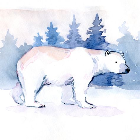 Polar bear watercolor sketchbook painting Easy Polar Bear Painting, Watercolour Polar Bear, Cute Polar Bear Illustration, Christmas Polar Bear Drawing, Watercolor Bear Illustration, Polar Bear Tattoos, Drawing Polar Bear, Polar Bear Sketch, Polar Bear Watercolor