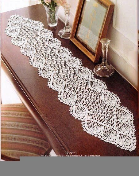 Free Crochet Table Runner Patterns (39) Írska Čipka, Crochet Table Runner Pattern, Crochet Dollies, Pineapple Crochet, Crochet Gratis, Crochet Table Runner, Table Runner Pattern, Crochet Motifs, Crochet Doily Patterns