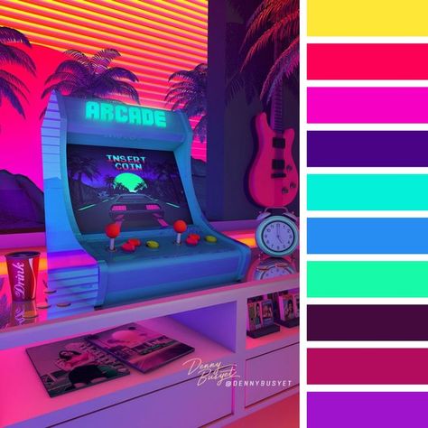 Retro Future Color Palette, Retro Futurism Color Pallete, 80 Color Palette, Retro Game Color Palette, Retro 80s Color Palette, 80s Color Scheme, Retro Colour Scheme, Retrowave Color Palette, Color Palette Bright Colour Combinations