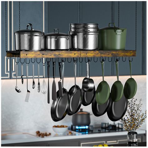 PRICES MAY VARY. Title: MAWEW Extra Large Pot Rack,Pot Rack Hanging,Hanging Pot Rack Ceiling Mount,Vintage Pot Hangers for Kitchen Ceiling,The Terfect Combination of Iron and Wood,Measures 47.2x12.9x2.3 Inches.. Product Type: Categories > Kitchen & Dining > Storage & Organization > Racks & Holders > Pot Racks Pot Racks Hanging Over Island With Lights, Kitchen Hanging Pans, Hanging Storage Kitchen, Pot Hangers For Kitchen, Hanging Pot Rack, Pot Hangers, Pot Rack Hanging, Pot Racks, Pot Hanger