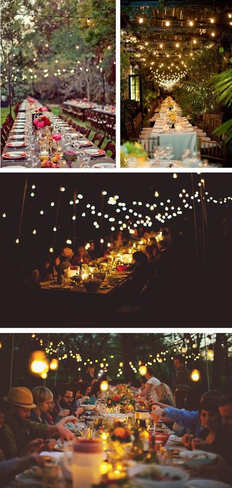 40+ Stunning Ideas for Perfect Outdoor Dinner Party | momooze Backyard Dinner Party, Diner Party, Wedding Reception Dinner, Backyard Reception, Wedding Backyard Reception, Outdoor Dinner Parties, Reception Dinner, Outdoor Dinner, Cafe Lights