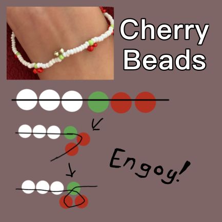 #cherry #beads #necklace Bracelet Pattern Ideas Beads, Cherry Bead Tutorial, Pearl Cherry Necklace, How To Do Cherry Beads, How To Make Cherry Bead Bracelet, Cherry Seed Bead Necklace Tutorial, How To Make Beaded Cherry, Cherry Bead Bracelet Tutorial, Beads Cherry Tutorial