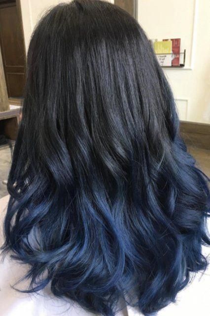 Light Blue Color Denim Hair Trend Photos #blueombre Silvery Blue Hair, Lavender Hair Colors, Denim Hair, Blue Black Hair, Light Blue Hair, Blue Ombre Hair, Fesyen Rambut, Brown Ombre Hair, Hair Color Streaks