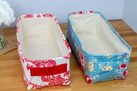 Easy Sewing Tutorial for the Perfect Rectangle Basket - free! | She Sews! | Bloglovin’ Sew Ins, Free Sewing Patterns For Beginners, Rectangle Basket, Sewing Patterns For Beginners, Things To Sew, Crafting Wire, Fabric Basket Tutorial, Free Sewing Patterns, Sewing Tutorials Free