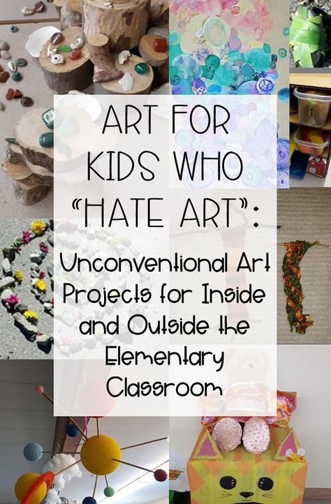 Art for Kids Who Hate Art: All kinds of unconventional art projects for elementary students that will get you buy-in from the most reluctant students. #artseducation #outdooreducation #artclass Elementary Art Choice Board, Art Club Elementary Ideas, Homeschool Art Projects Middle School, Spring Art For Kids Elementary, Art For 5th Grade, Art Projects Elementary School, One Day Art Lessons Elementary, Art Projects For Elementary Students, Projects For Elementary Students