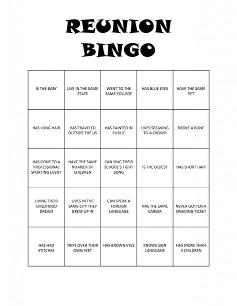 Print this bingo game for your next reunion for loads of fun and to get to know each other again. #ShareItForward #CollectiveBias #ad Games To Get To Know Each Other, Bingo Game Ideas, Free Printable Board Games, Family Reunion Bingo, Reunion Activities, Bingo Free Printable, Family Reunion Themes, Class Reunion Planning, 50th Class Reunion Ideas