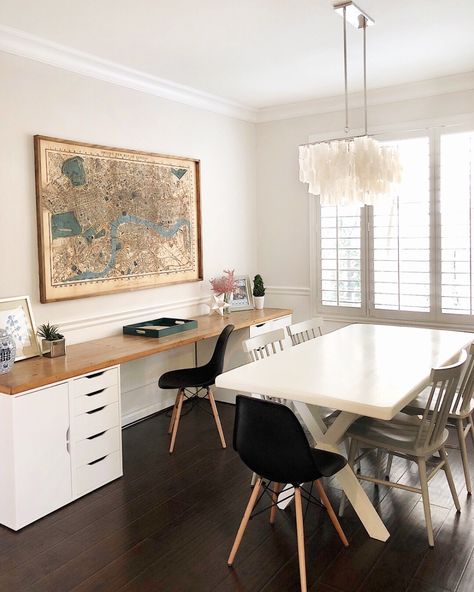 Home Office/Dining - Angela Rose Home Dinning Room Office Combo, Office In Dining Room Ideas, Desk In Dining Room Ideas, Dining Room And Office Combo, Home Office In Dining Room, Office Dining Room Combo, Office In Dining Room, Dining Room Into Office, Desk In Dining Room