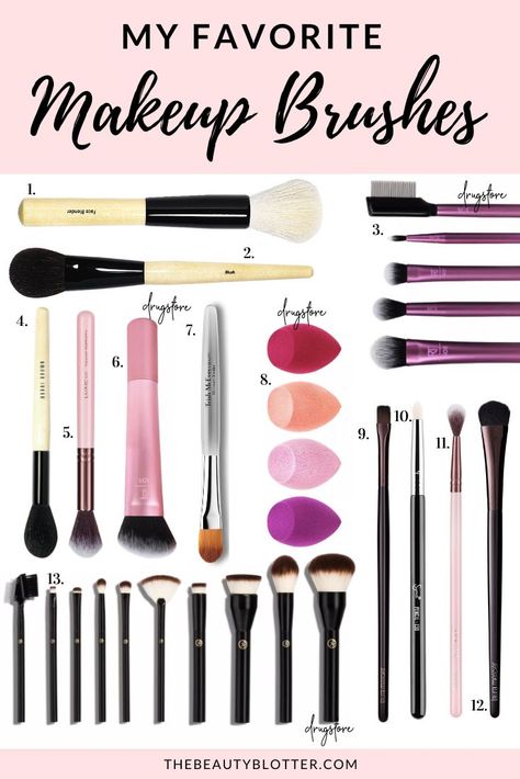 THE COMPLETE LIST OF MAKEUP BRUSHES AND THEIR USES | I share the best list of makeup brushes and which brushes you actually need. This post makes it simple and shows all the different types of brushes and their uses with pictures, including eyeshadow, foundation, blush and contouring brushes. This post includes a list of makeup brushes, including budget friendly drugstore options and their uses for beginners. It is your ultimate and complete guide to makeup brushes. #makeupbrushes #brushguide Elf Make Up, Contour Brushes For Beginners, Contouring Brushes, Makeup Brushes And Their Uses, Brushes And Their Uses, Matte Make Up, Makeup Brush Uses, Antiaging Skincare, Makeup Tips Foundation