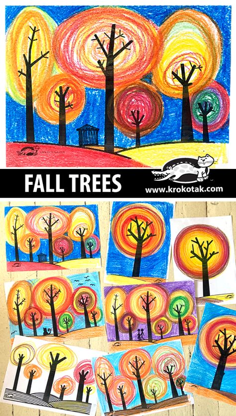 krokotak | FALL TREES Fall Art Projects 2nd Grade, Fall Art Third Grade, Fall 2nd Grade Art Projects, Fall Art Project 3rd Grade, Autumn Crafts Adults, Halloween Story And Craft, Fall Art Projects For 3rd Grade, Fourth Grade Fall Art Projects, Fall Art 2nd Grade