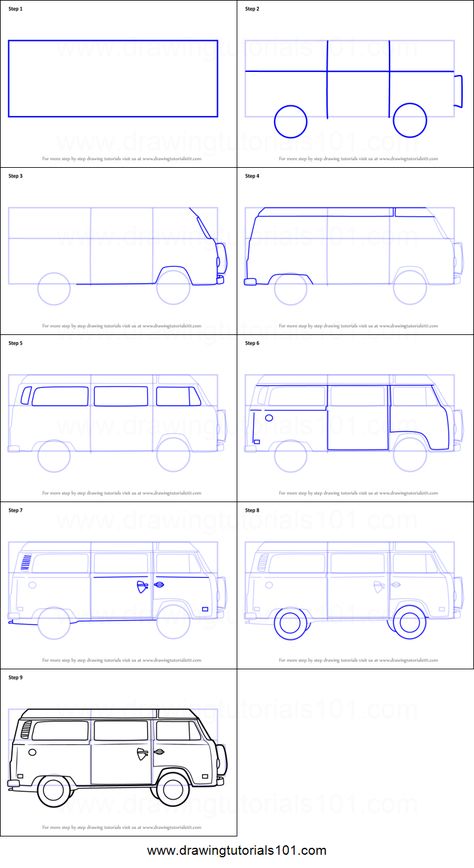 How to Draw a Camper Van Printable Drawing Sheet by DrawingTutorials101.com Croquis, 70s Van Drawing, Van Drawing Reference, Volts Wagon Van Drawing, Vw Van Drawing, Campervan Drawing, Camper Van Drawing, Camper Van Illustration, Van Sketch